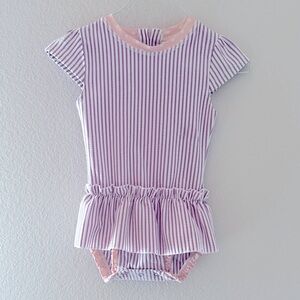 Ruffle Butts Purple and White Seersucker Striped Baby Swimsuit Size 18-24 Months